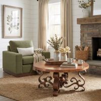 Copper Top Coffee Table: Some lifestyle images are created with AI for visualization purposes. Crafted from natural solid wood, each piece is unique and will vary.