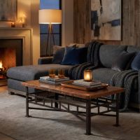 Industrial Copper Coffee Table: Some lifestyle images are created with AI for visualization purposes. Crafted from natural solid wood, each piece is unique and will vary.