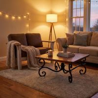 Contemporary Copper Table: Some lifestyle images are created with AI for visualization purposes. Crafted from natural solid wood, each piece is unique and will vary.