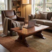 Artisan Copper Furniture: Some lifestyle images are created with AI for visualization purposes. Crafted from natural solid wood, each piece is unique and will vary.