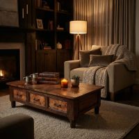 Handcrafted Copper Table: Some lifestyle images are created with AI for visualization purposes. Crafted from natural solid wood, each piece is unique and will vary.