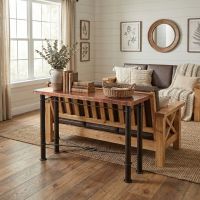 Copper Sofa Table: Some lifestyle images are created with AI for visualization purposes. Crafted from natural solid wood, each piece is unique and will vary.