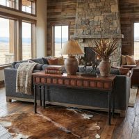 Copper Console Table: Some lifestyle images are created with AI for visualization purposes. Crafted from natural solid wood, each piece is unique and will vary.