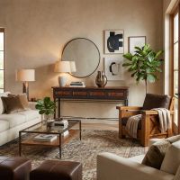 Copper Console: Some lifestyle images are created with AI for visualization purposes. Crafted from natural solid wood, each piece is unique and will vary.