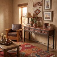Rustic Copper Console: Some lifestyle images are created with AI for visualization purposes. Crafted from natural solid wood, each piece is unique and will vary.