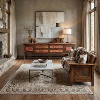Modern Console: Some lifestyle images are created with AI for visualization purposes. Crafted from natural solid wood, each piece is unique and will vary.