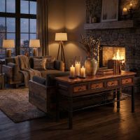 Copper Console: Some lifestyle images are created with AI for visualization purposes. Crafted from natural solid wood, each piece is unique and will vary.