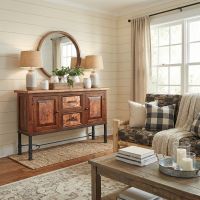 Rustic Console: Some lifestyle images are created with AI for visualization purposes. Crafted from natural solid wood, each piece is unique and will vary.