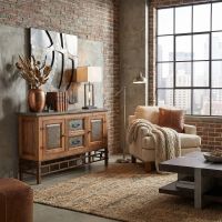 Copper Console: Some lifestyle images are created with AI for visualization purposes. Crafted from natural solid wood, each piece is unique and will vary.
