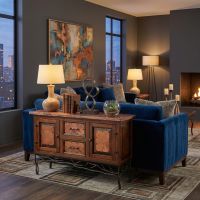 Copper Console: Some lifestyle images are created with AI for visualization purposes. Crafted from natural solid wood, each piece is unique and will vary.