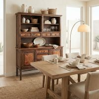 Modern Buffet and Hutch: Some lifestyle images are created with AI for visualization purposes. Crafted from natural solid wood, each piece is unique and will vary.