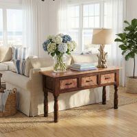 Copper Console Table: Some lifestyle images are created with AI for visualization purposes. Crafted from natural solid wood, each piece is unique and will vary.