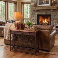 Rustic Console: Some lifestyle images are created with AI for visualization purposes. Crafted from natural solid wood, each piece is unique and will vary.