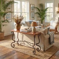 Modern Sofa Table: Some lifestyle images are created with AI for visualization purposes. Crafted from natural solid wood, each piece is unique and will vary.