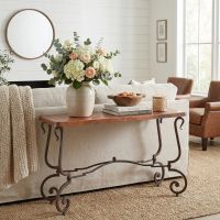 Copper Sofa Table: Some lifestyle images are created with AI for visualization purposes. Crafted from natural solid wood, each piece is unique and will vary.