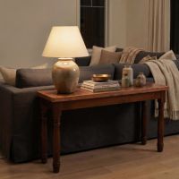 Rustic Sofa Table : Some lifestyle images are created with AI for visualization purposes. Crafted from natural solid wood, each piece is unique and will vary.