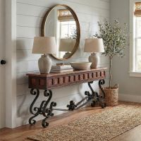 Modern Console Table: Some lifestyle images are created with AI for visualization purposes. Crafted from natural solid wood, each piece is unique and will vary.