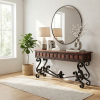 Copper Console Table: Some lifestyle images are created with AI for visualization purposes. Crafted from natural solid wood, each piece is unique and will vary.