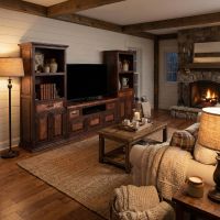 Copper Entertainment Center: Some lifestyle images are created with AI for visualization purposes. Crafted from natural solid wood, each piece is unique and will vary.