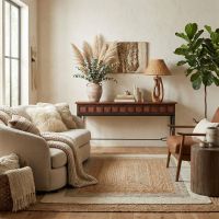 Rustic Copper Console Table: Some lifestyle images are created with AI for visualization purposes. Crafted from natural solid wood, each piece is unique and will vary.