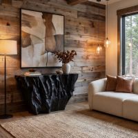 Scultped Console Table: Some lifestyle images are created with AI for visualization purposes. Crafted from natural solid wood, each piece is unique and will vary.