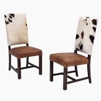 Contempo Classic Cowhide Upholstered Dining Chairs - Bomber Jacket Brown Top Grain Leather - Cowhide Backrest