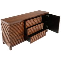 Contemporary Rustic Reclaimed Sideboard shown with Brown Mahogany Top & Natural Reclaimed Wood Base with drawers and one door open