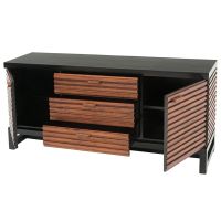 Contemporary Rustic Reclaimed Sideboard shown with Ebony Mahogany Top & Base with doors & drawers open