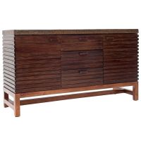Contemporary Rustic Reclaimed Sideboard shown with Rustic Antique Hammered Metal Top & Natural Mahogany Base