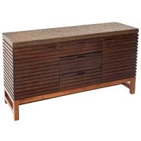 Contemporary Rustic Reclaimed Sideboard shown with Rustic Antique Hammered Metal Top & Natural Mahogany Base