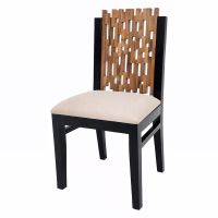 Contemporary Wooden Dining Chair - Creme Linen Fabric Seat