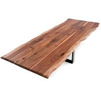 Industrial Forest Crossroads Natural Wood Dining Table With Live Edge Black Walnut Tabletop in Natural Clear Tabletop Finish