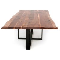 Industrial Forest Crossroads Natural Wood Dining Table With Live Edge Black Walnut Tabletop in Natural Clear Tabletop Finish