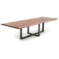 Industrial Forest Crossroads Natural Wood Dining Table With Live Edge Black Walnut Tabletop in Natural Clear Tabletop Finish