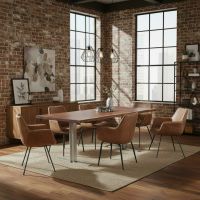 Contemporary Dining Table: Some lifestyle images are created with AI for visualization purposes. Crafted from natural solid wood, each piece is unique and will vary.