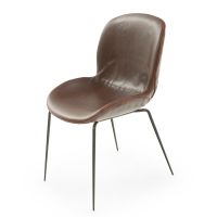 Contemporary Scooped Seat Dining Chair - Burnt Umber Cypress Leather