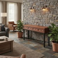 Copper Inlay Furniture: Some lifestyle images are created with AI for visualization purposes. Crafted from natural solid wood, each piece is unique and will vary.
