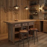 Rustic Home Bar: Some lifestyle images are created with AI for visualization purposes. Crafted from natural solid wood, each piece is unique and will vary.