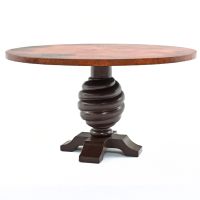 Rustic Round Hammered Copper Twisted Pedestal Dining Table