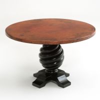Rustic Round Hammered Copper Twisted Pedestal Dining Table