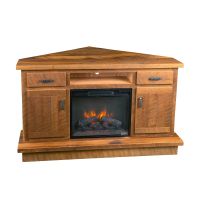 Reclaimed Barn Wood Corner Fireplace TV Stand - Fireplace Insert - Clear Finish