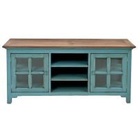 Cottage Sunrise Painted Entertainment Center shown in Cool Blue paint finish