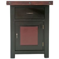 Cottage Sunrise Painted Enclosed End Table shown Hinged Right in Black Harvest Paint Finish