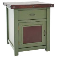Cottage Sunrise Painted Enclosed End Table shown Hinged Left in Sea Mist Green Paint Finish