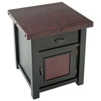 Cottage Sunrise Painted Enclosed End Table shown Hinged Right in Black Harvest Paint Finish