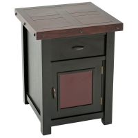 Cottage Sunrise Painted Enclosed End Table shown Hinged Right in Black Harvest Paint Finish