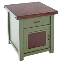 Cottage Sunrise Painted Enclosed End Table shown Hinged Left in Sea Mist Green Paint Finish