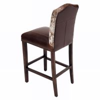 Cowhide Bristol Bar Stools - Burnt Umber Cypress Leather Upholstery w/ Cowhide Backrest
