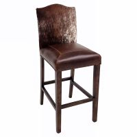 Cowhide Bristol Bar Stools - Burnt Umber Cypress Leather Upholstery w/ Cowhide Backrest