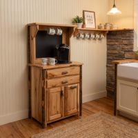 Rustic Coffee Cabinet: Some lifestyle images are created with AI for visualization purposes. Crafted from natural solid wood, each piece is unique and will vary.